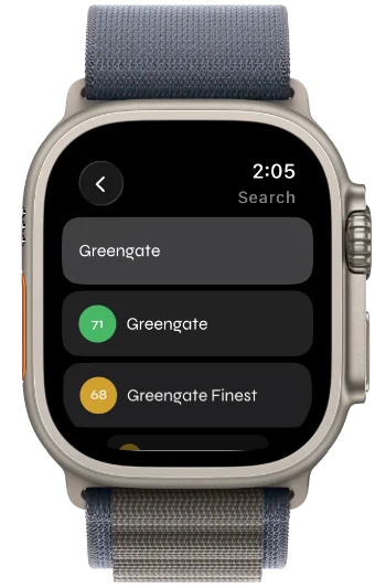 Searching brands on Apple Watch